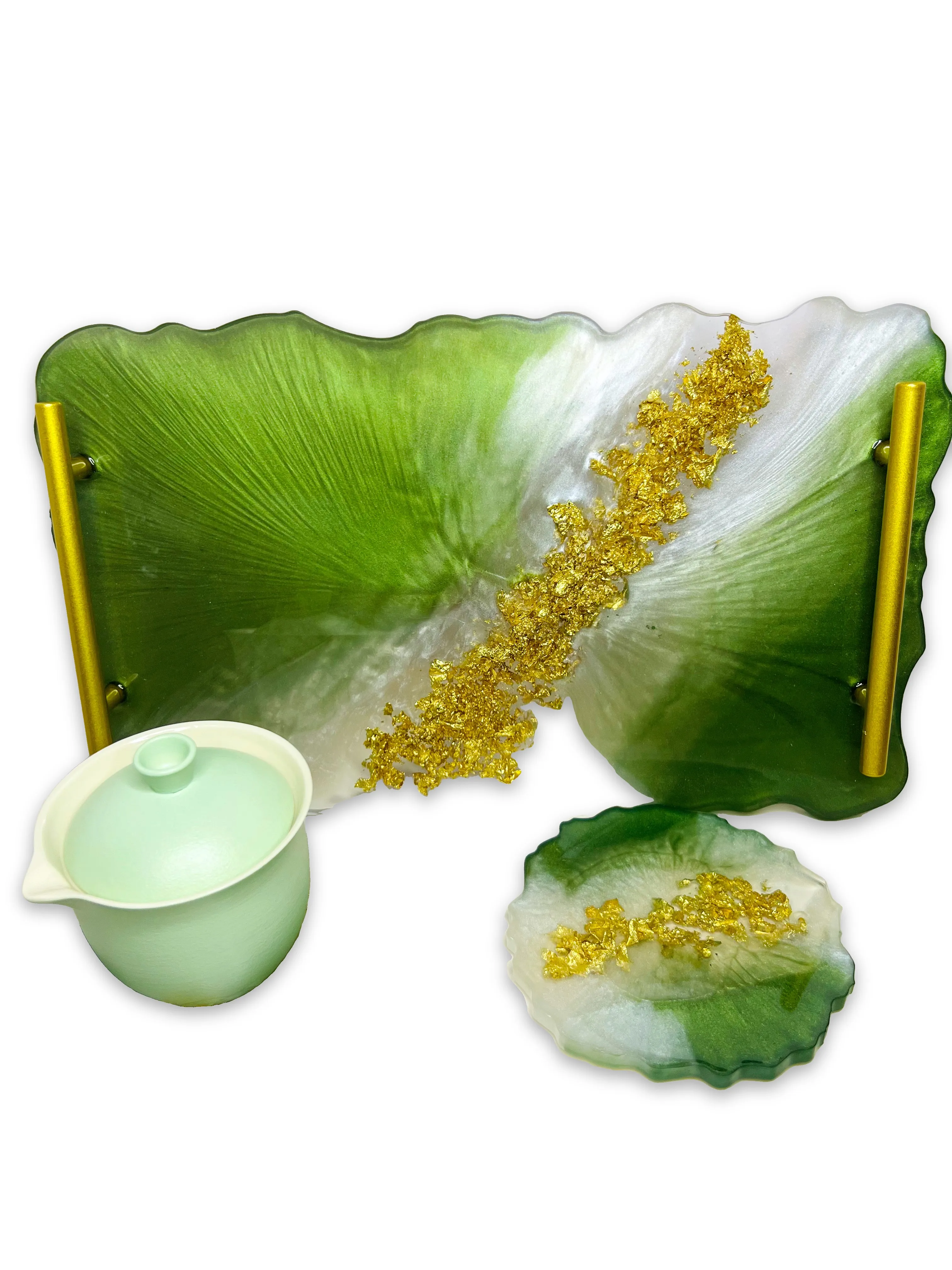 Jade Green Gold Handle Tray — photo 1 of 3