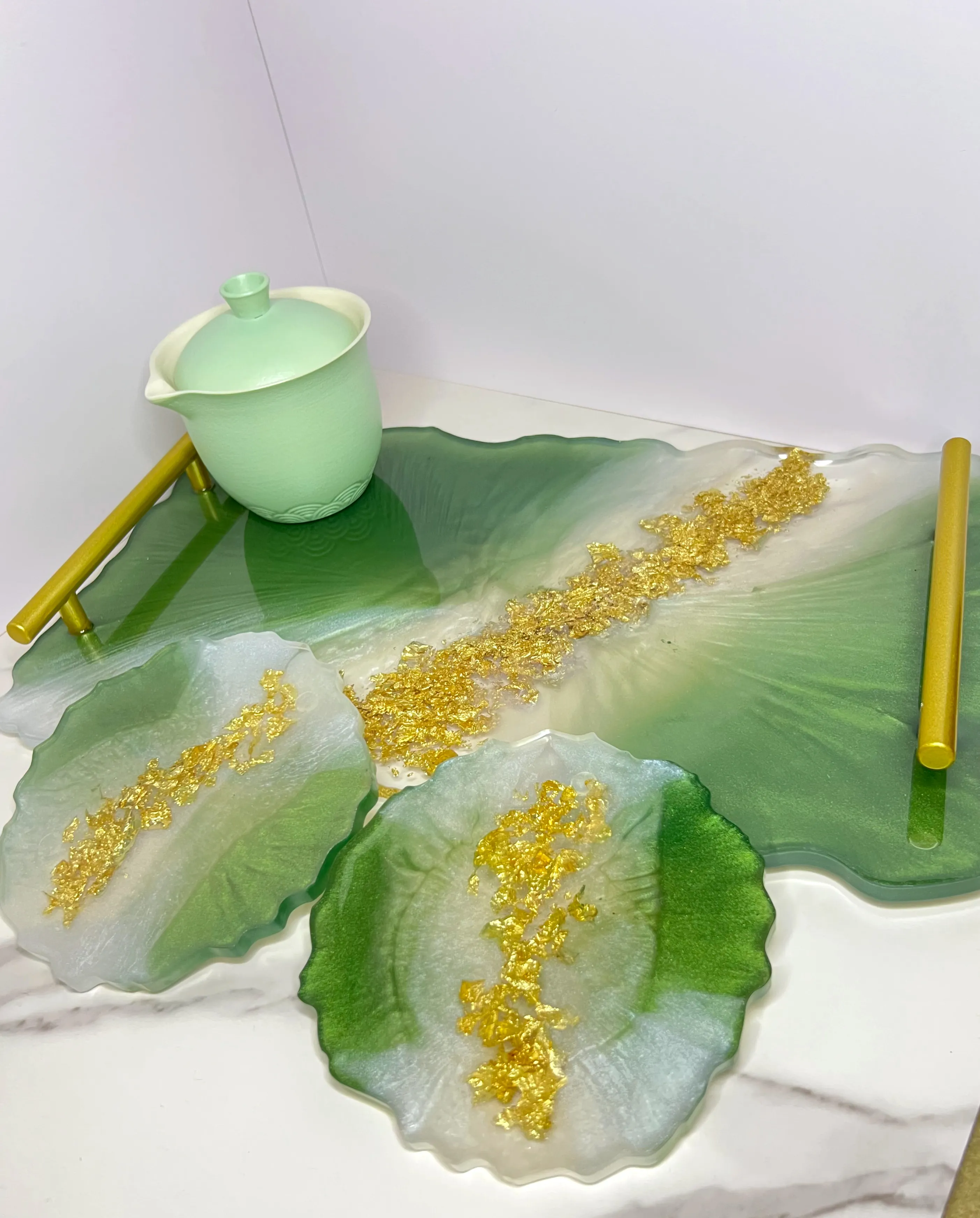 Jade Green Gold Handle Tray — photo 3 of 3